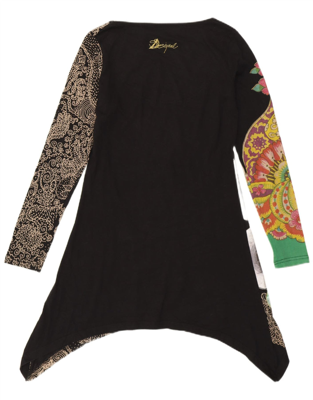 Desigual Womens Graphic Asymmetric Tunic Top UK 10 Small Black Floral
