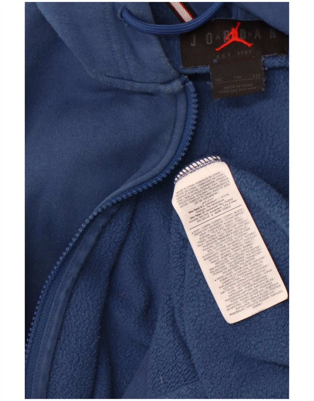 JORDAN Herren-Kapuzenpullover mit Reißverschluss, 2XL, blaue Baumwolle