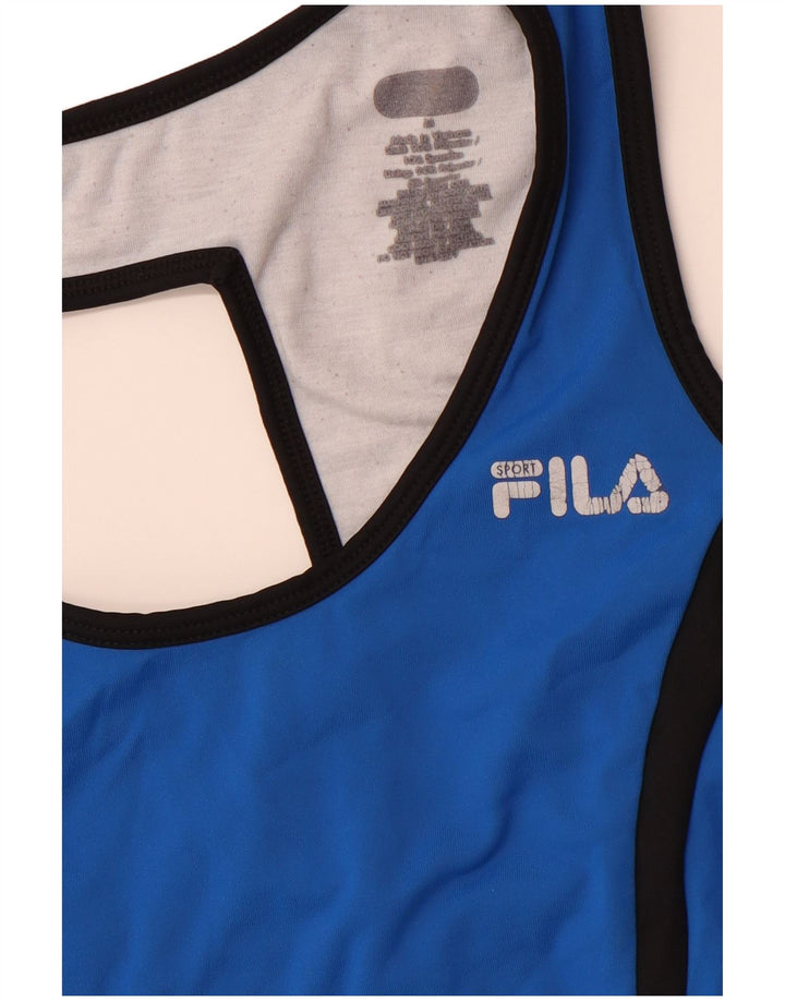 FILA Damen-Trägershirt UK 12 Mittelblauer Colourblock-Polyester-Sport