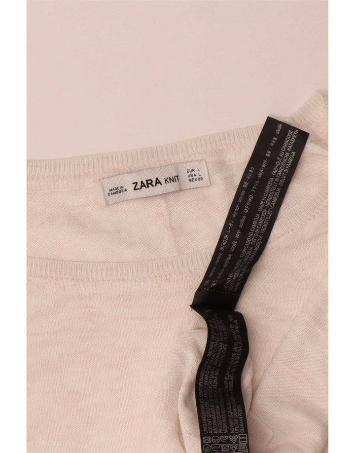 Zara Damen-Pullover, übergroß, Rundhalsausschnitt, Gr. 40, Größe L, weiße Viskose