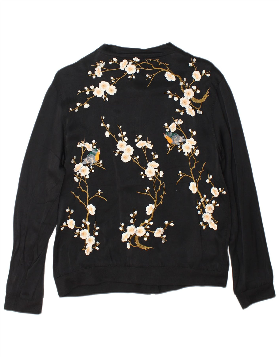 Zara Damen Bomberjacke UK 14 Mittelschwarzes geblümtes Polyester