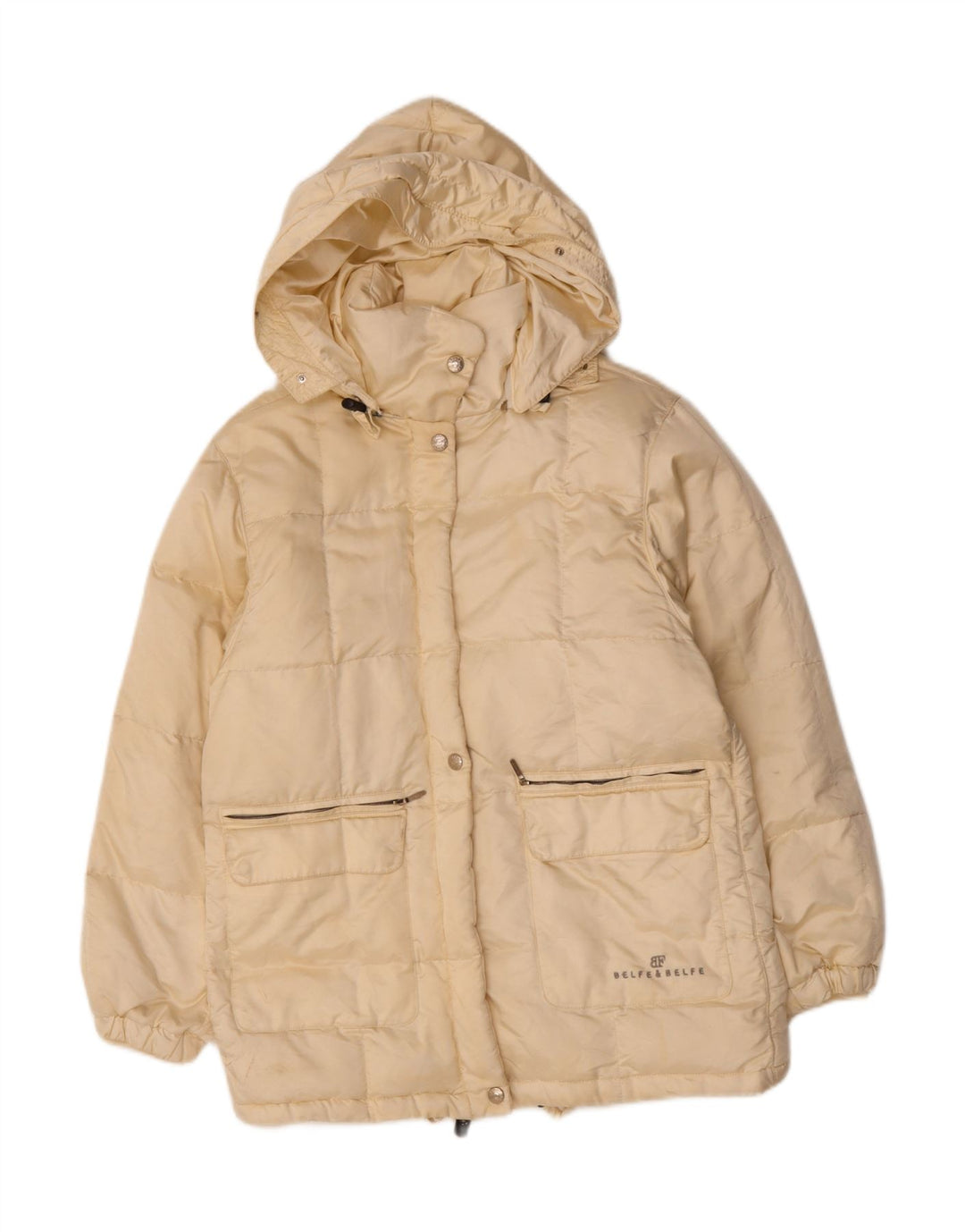 BELFE & BELFE Womens Hooded Padded Jacket IT 42 Medium Beige Polyamide Vintage Belfe & Belfe and Second-Hand Belfe & Belfe from Messina Hembry 