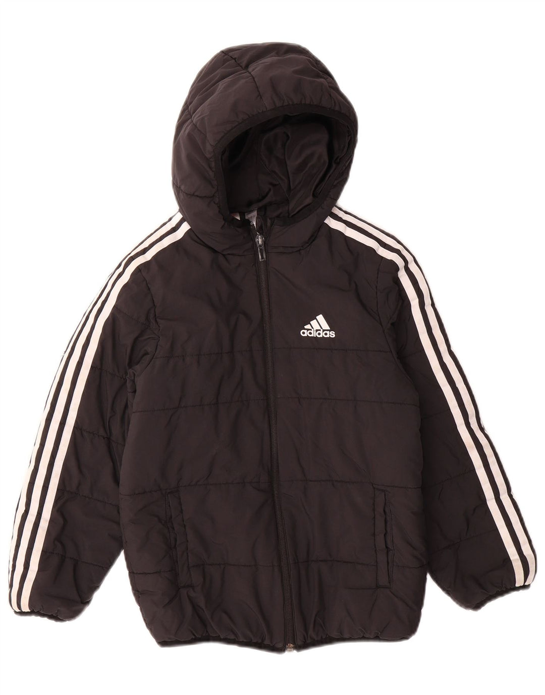ADIDAS Wattierte Jacke mit Kapuze für Jungen, 7–8 Jahre, schwarzes Polyester