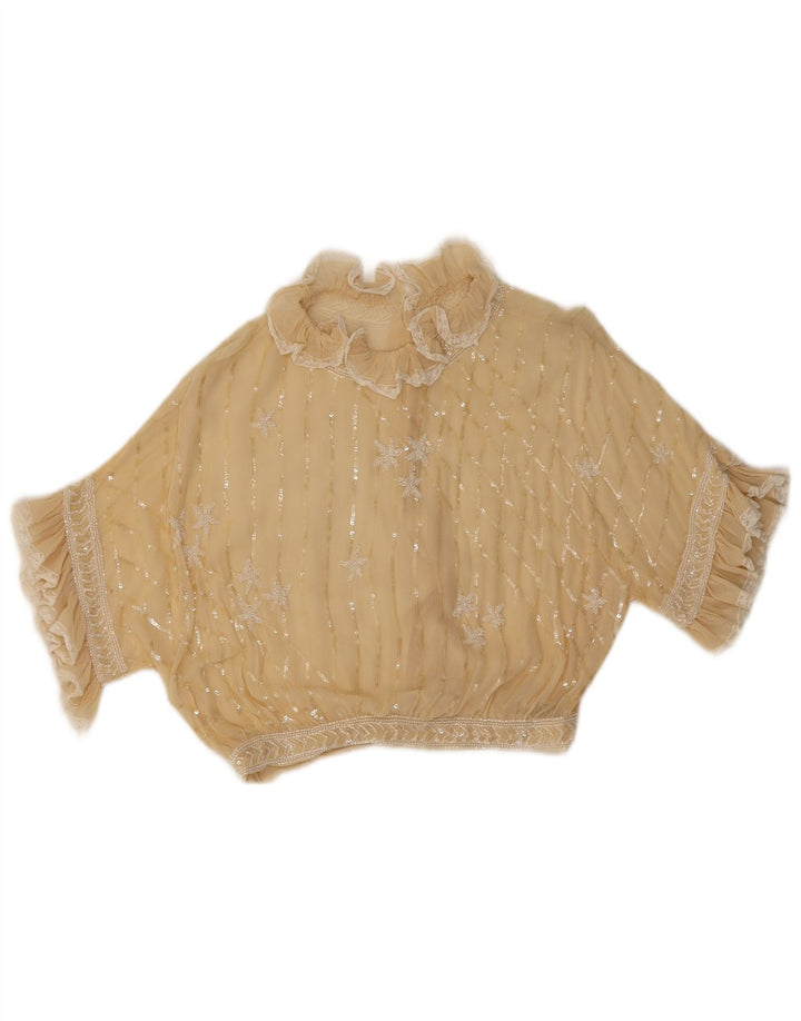 Enzo Russo Damen Durchsichtiges Crop-Blusenoberteil UK 16 Large Beige