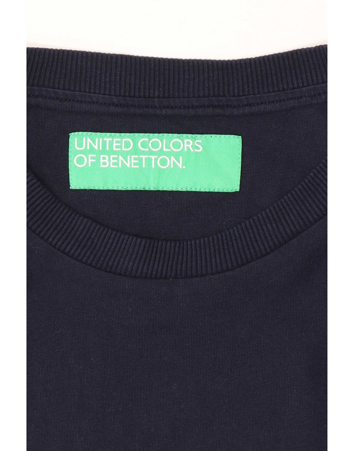 Benetton Womens Regular T-Shirt Top UK 12 Medium Marineblau Baumwolle