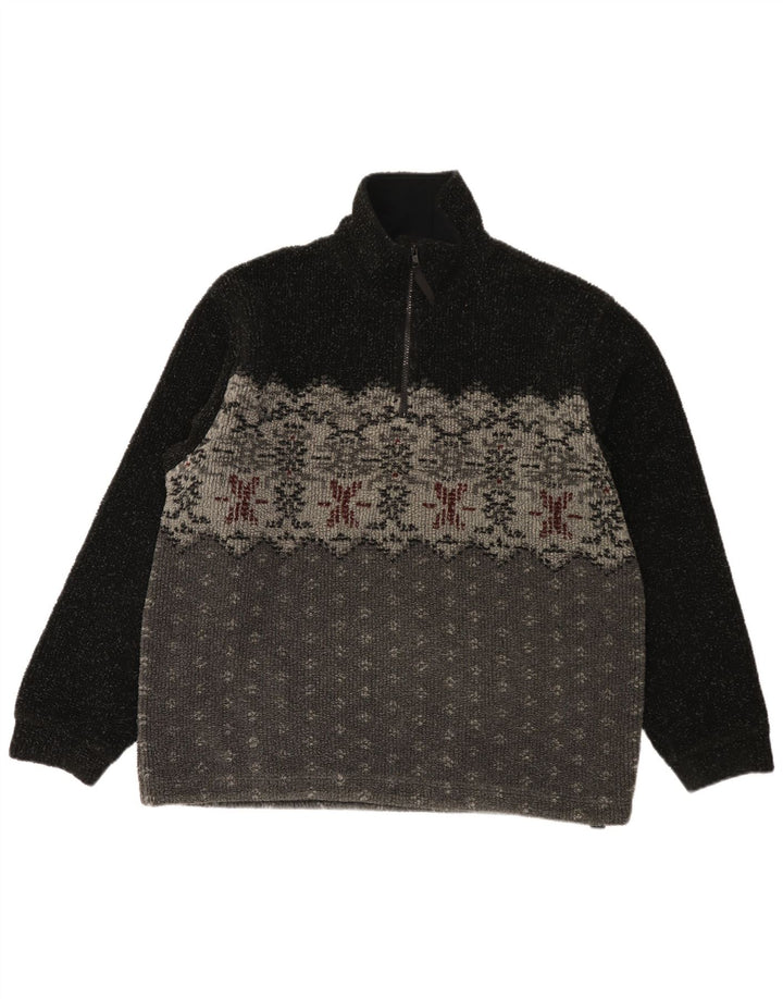 Colmar Herren-Fleecepullover mit Reißverschluss am Hals, mittelgroß, Schwarz, Fair Isle