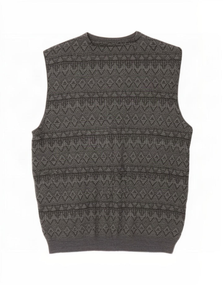 Vintage Herren Ärmelloser Cardigan Pullover 2XL Grau Argyle/Diamant
