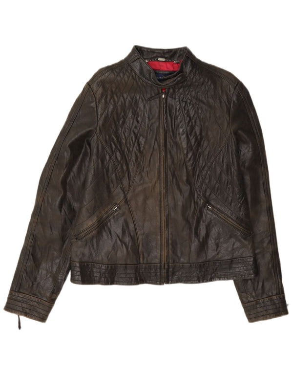 Trussardi Damen Biker-Lederjacke UK 14 Mittelbraun