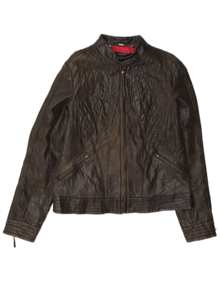 Trussardi Damen Biker-Lederjacke UK 14 Mittelbraun