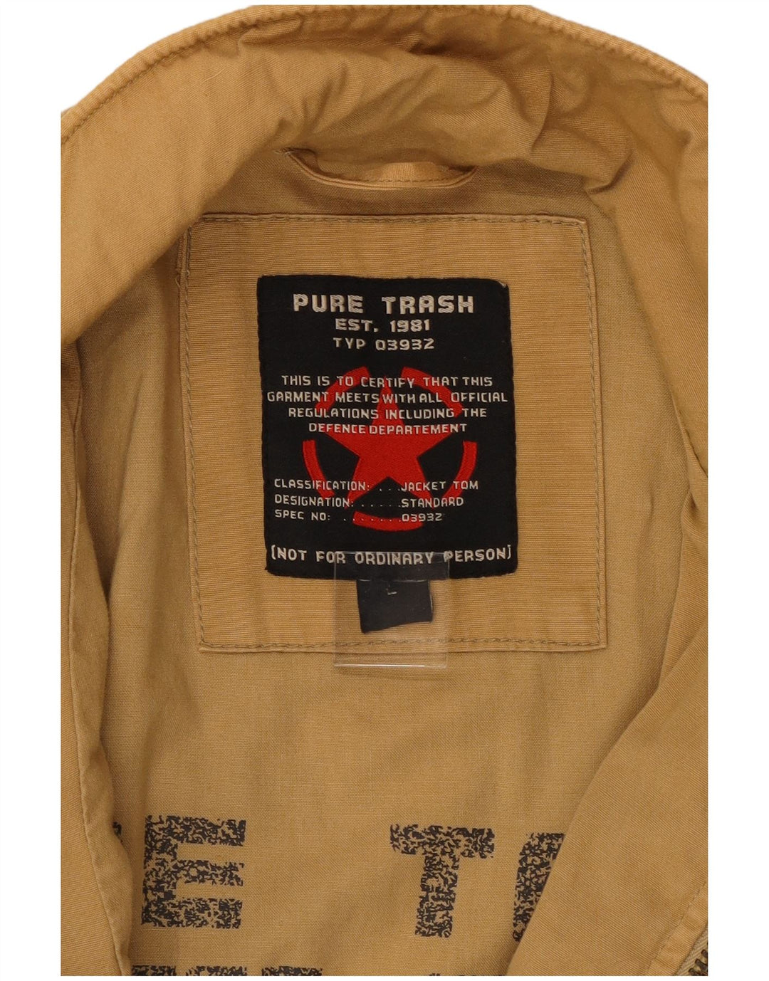 Pure Trash Herren Militärjacke UK 40 Large Beige Baumwolle