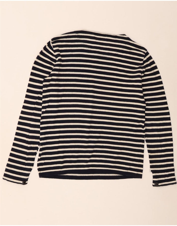 Zara Herren-Oberteil, langärmelig, groß, marineblau, gestreift, Baumwolle