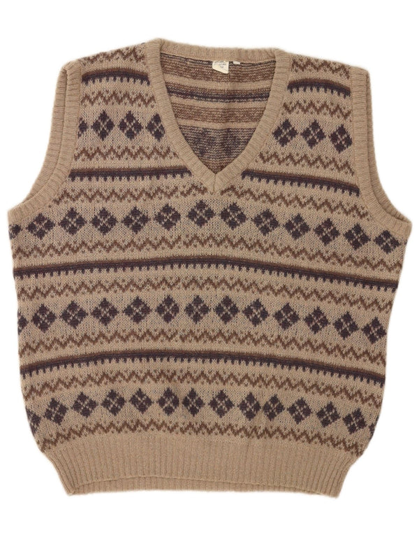 Vintage Herren Weste Tank Top IT 54 XL Beige Geometrisch Acryl