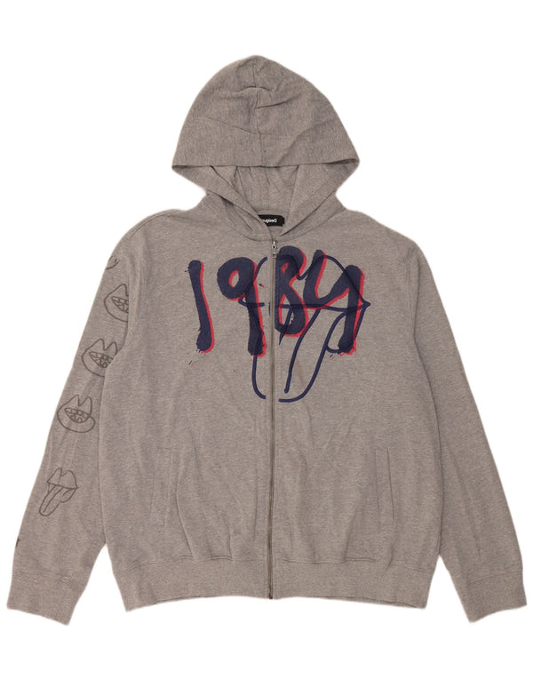 Desigual Herren Graphic Zip Hoodie Pullover 2XL Grau Baumwolle