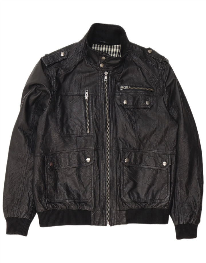 Montego Herren Militärlederjacke UK 40 Großes schwarzes Leder