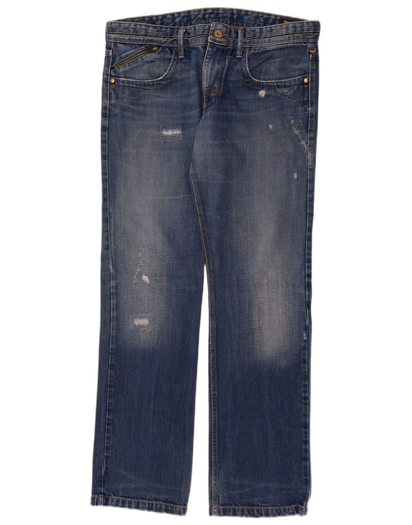 MELTIN' POT Herren Distressed Straight Jeans W36 L34 Blaue Baumwolle
