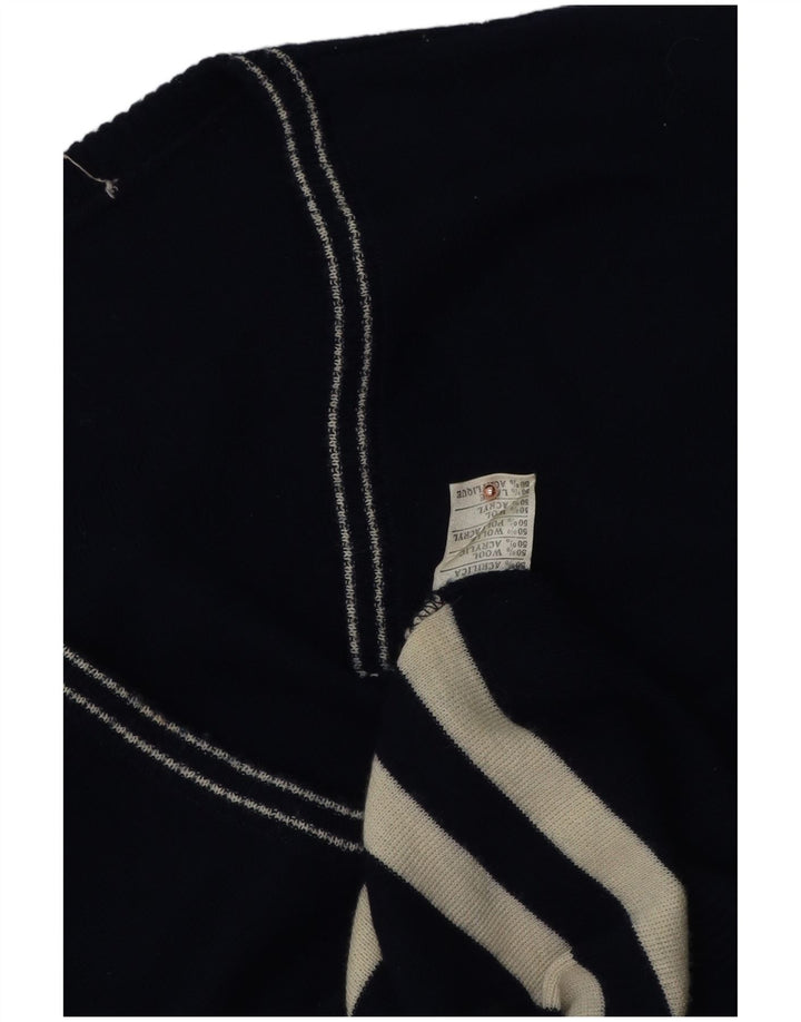 Vintage Herren Weste Tank Top Medium Marineblau gestreift Wolle