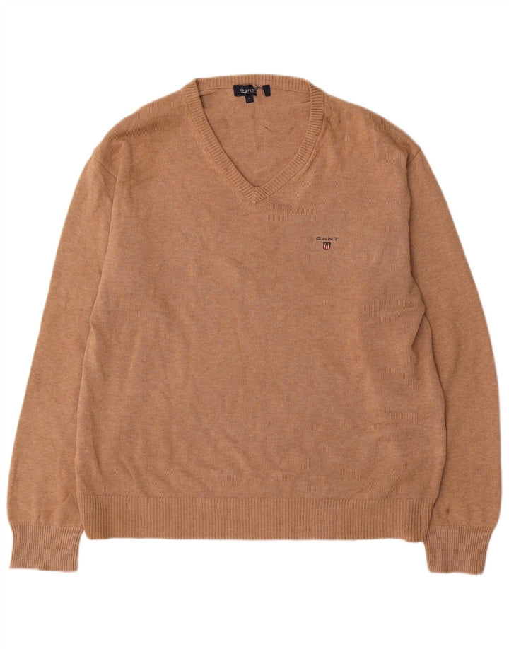 Gant Herren-Pullover mit V-Ausschnitt, groß, braune Baumwolle