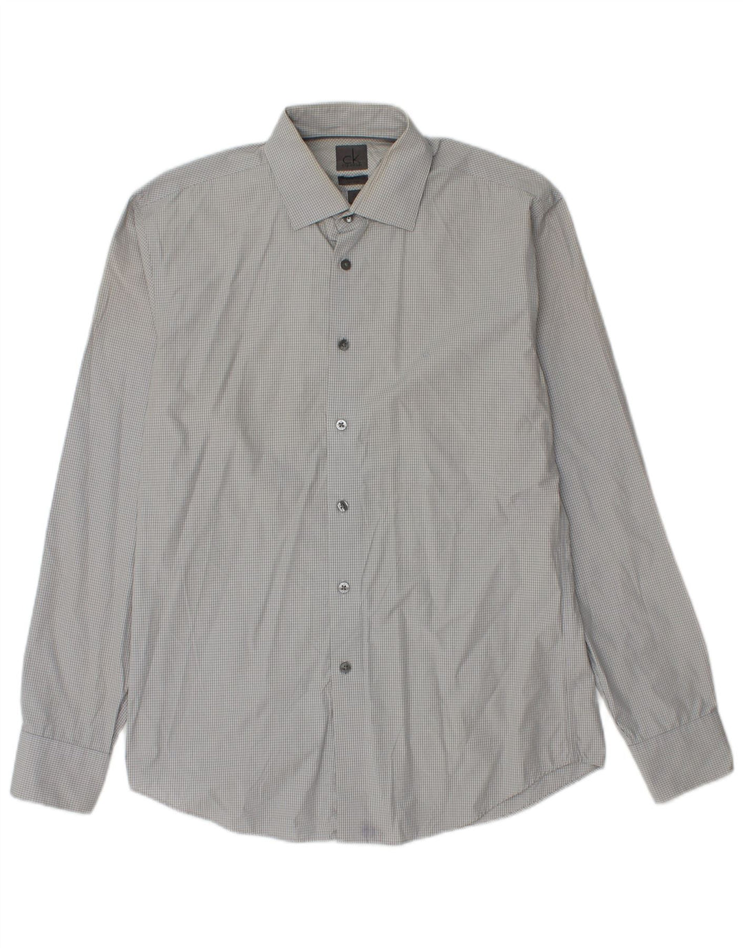 Calvin Klein Herren-Slim-Fit-Hemd, Größe 39, 15 1/2, mittelgraue Gingham-Baumwolle