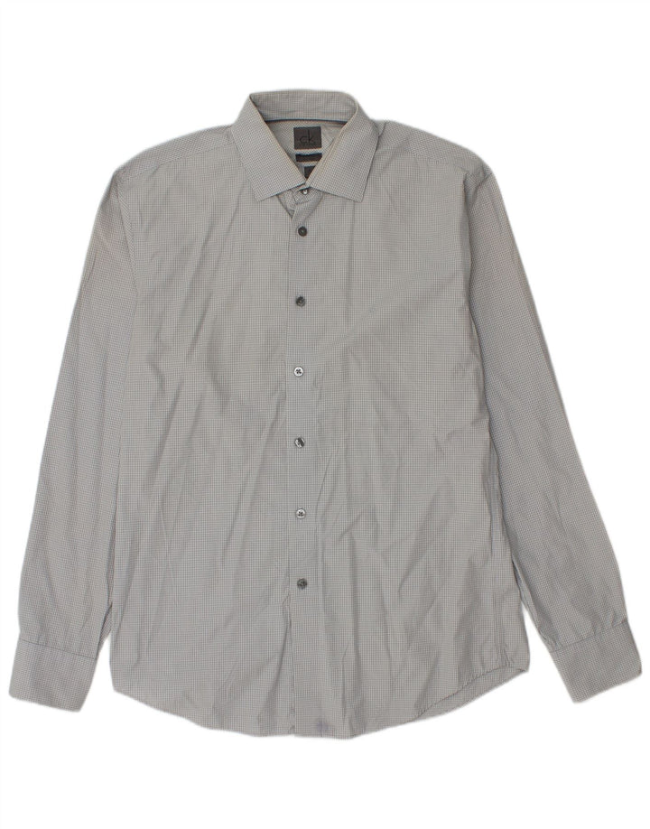 Calvin Klein Herren-Slim-Fit-Hemd, Größe 39, 15 1/2, mittelgraue Gingham-Baumwolle