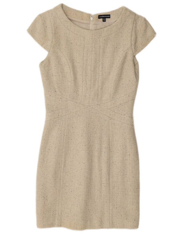 Warehouse Damen-Etuikleid, Gr. 8, Beige, gesprenkelte Wolle