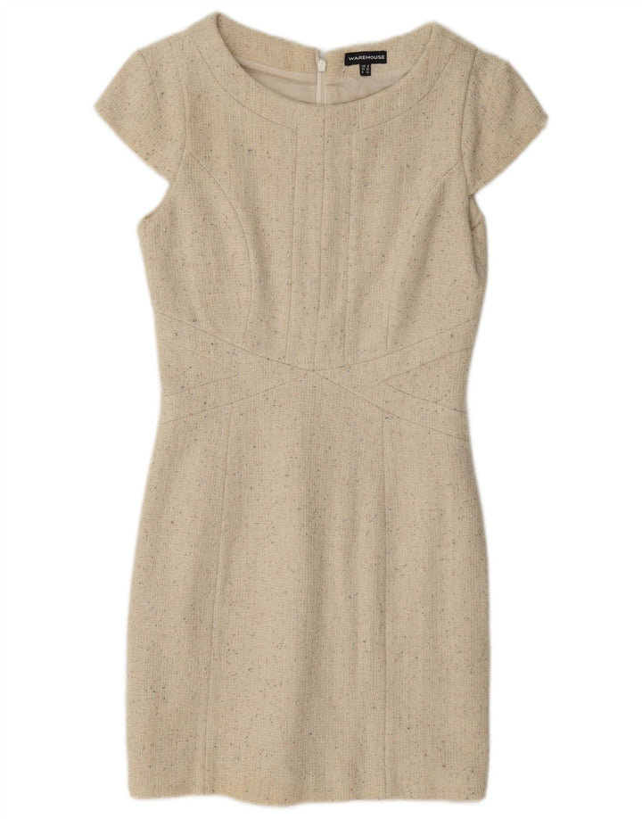 Warehouse Damen-Etuikleid, Gr. 8, Beige, gesprenkelte Wolle