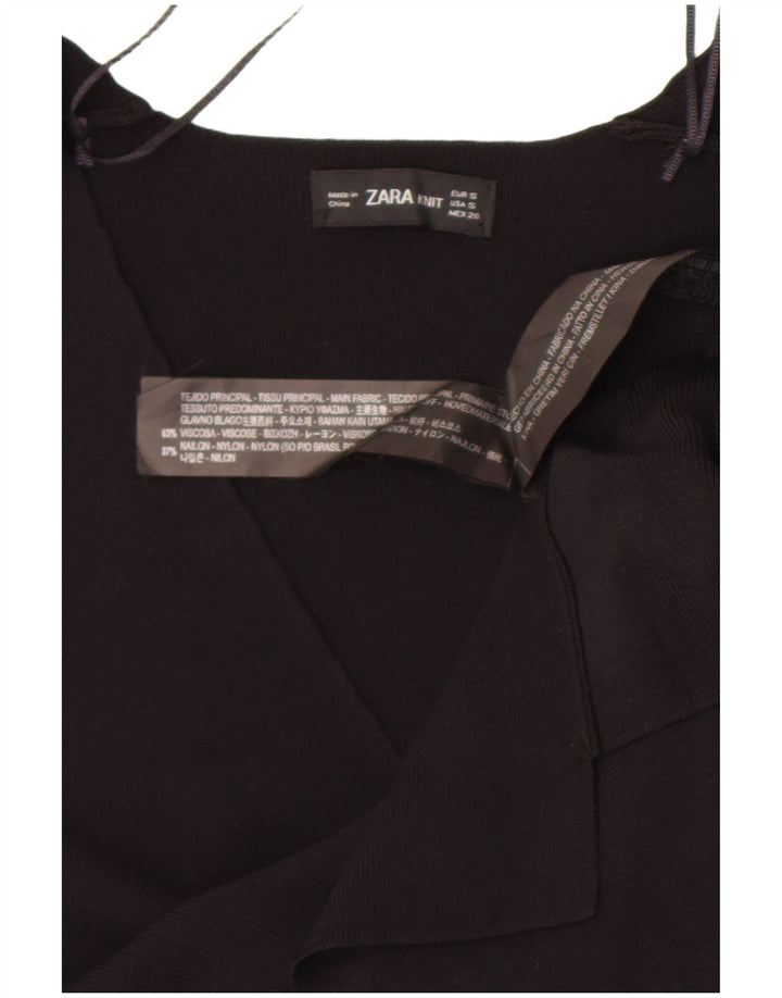 Zara Damen Top Langarm UK 10 Small Schwarze Viskose