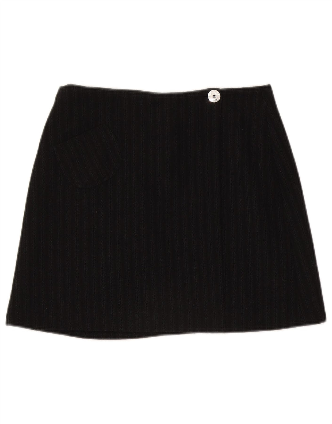 C'EST COMMECA Damen Minirock UK 12 Medium W28 Schwarz gestreifte Wolle