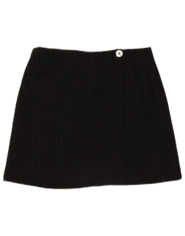 C'EST COMMECA Damen Minirock UK 12 Medium W28 Schwarz gestreifte Wolle