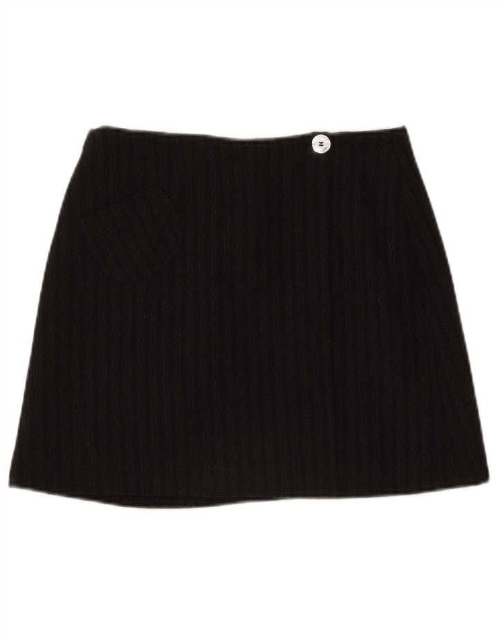 C'EST COMMECA Damen Minirock UK 12 Medium W28 Schwarz gestreifte Wolle