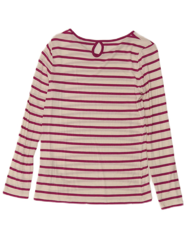 Massimo Dutti Damen Top Langarm UK 10 Small Weiß gestreift Modal