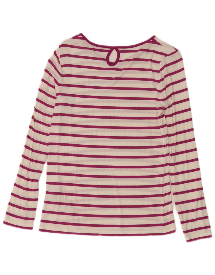 Massimo Dutti Damen Top Langarm UK 10 Small Weiß gestreift Modal