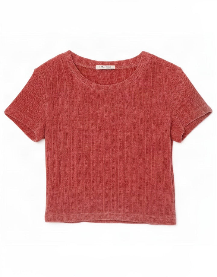 Zara Damen Velours-Blusenoberteil, UK 10, Größe S, Rot, Polyester