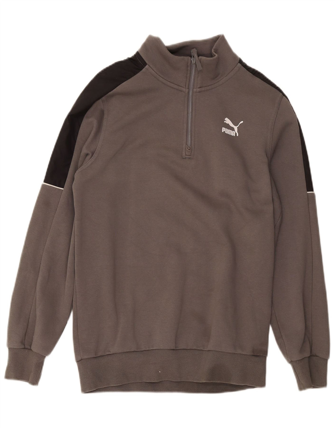 Puma Herren-Sweatshirt mit Reißverschluss am Hals, klein, grau, Colourblock-Baumwolle