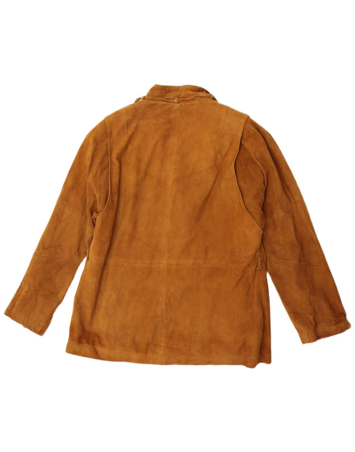 Vintage Damen 3-Knopf-Wildleder-Blazerjacke IT 48 XL Braunes Leder