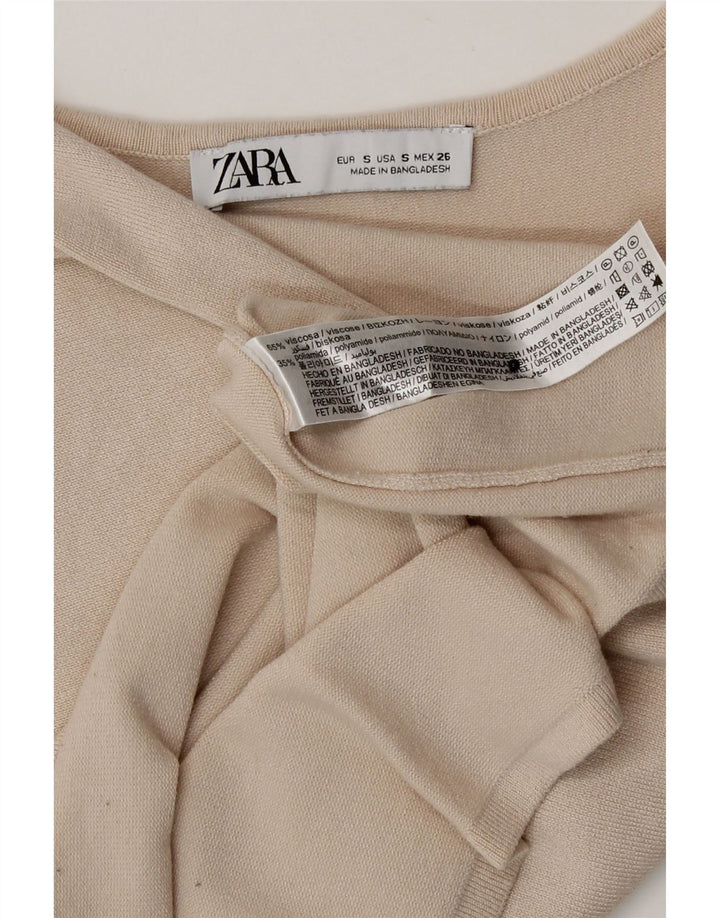 Zara Damen Crop One Shoulder Top UK 8 Small Beige Viskose