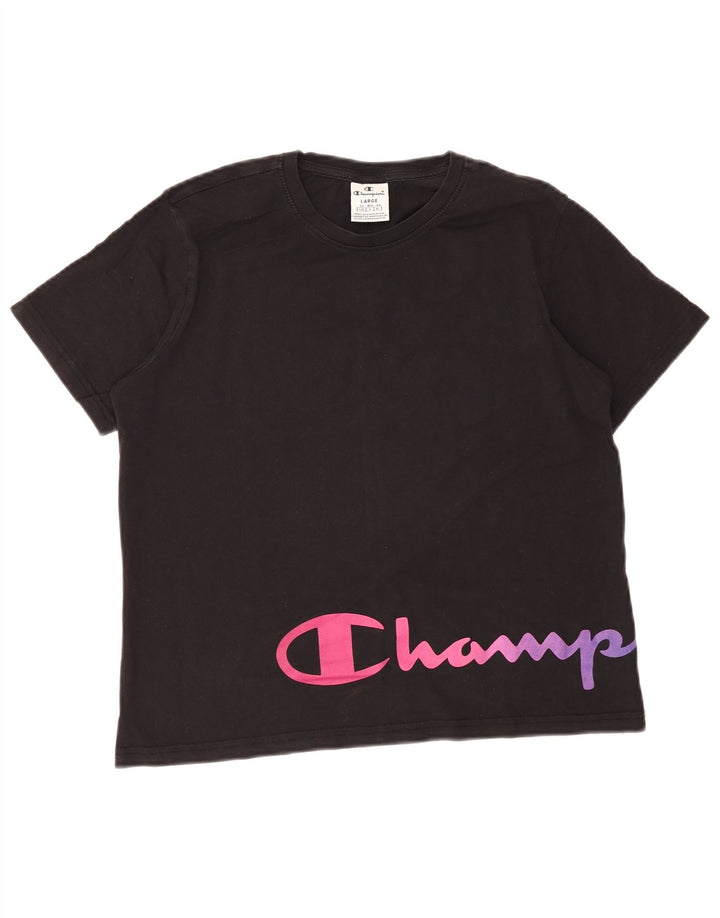 Champion Damen Grafik-T-Shirt-Oberteil UK 14 Large Schwarz