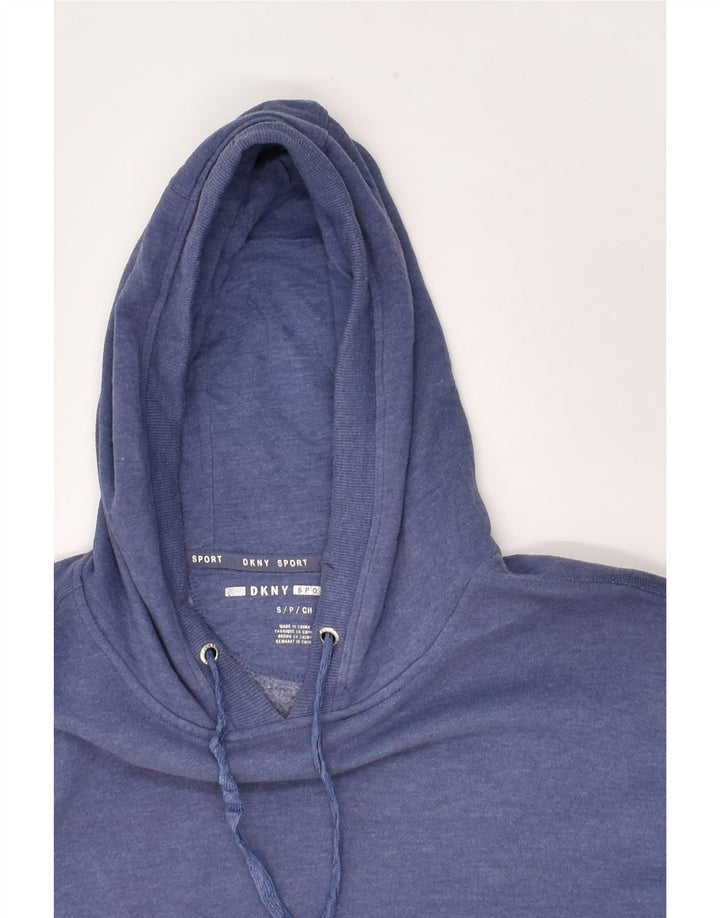 DKNY Womens Crop Graphic Hoodie Jumper UK 8 Small Blue Cotton | Vintage Dkny | Thrift | Second-Hand Dkny | Used Clothing | Messina Hembry 