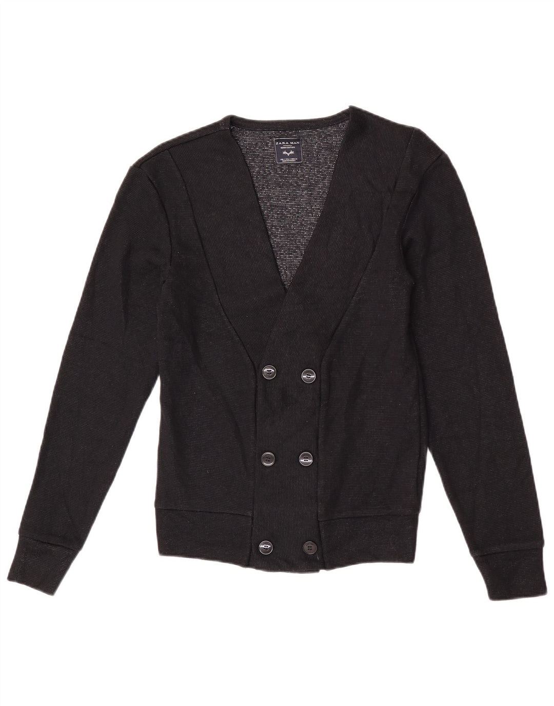 Zara Herren-Strickjacke, zweireihig, klein, Acryl, Schwarz