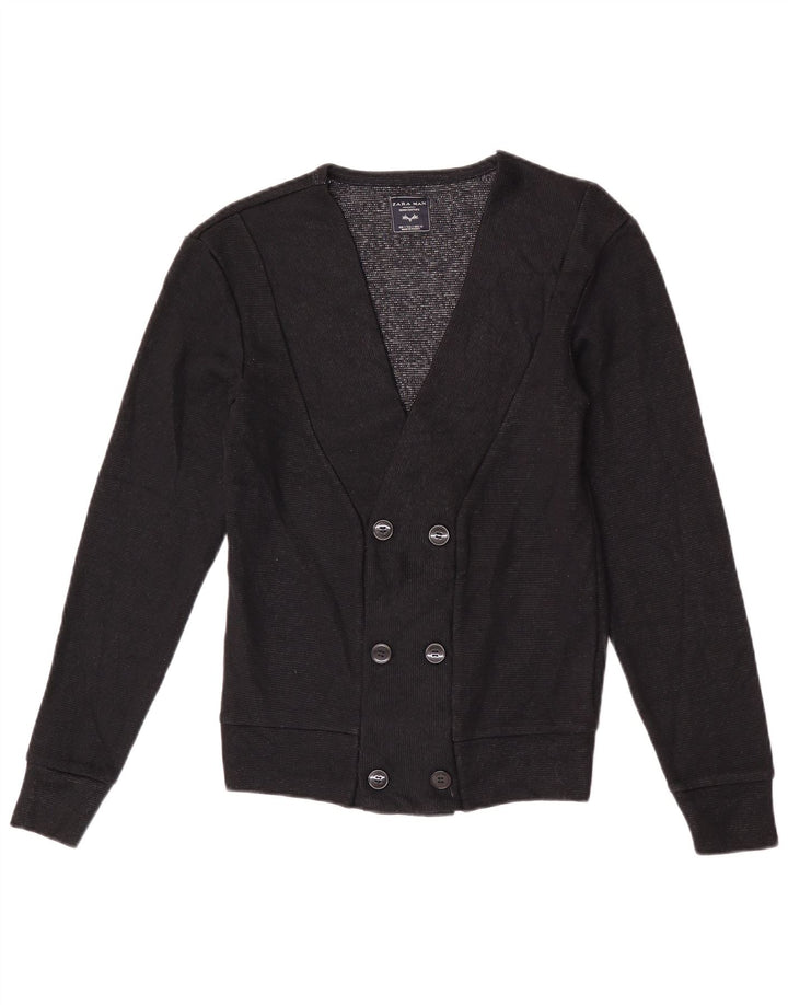Zara Herren-Strickjacke, zweireihig, klein, Acryl, Schwarz