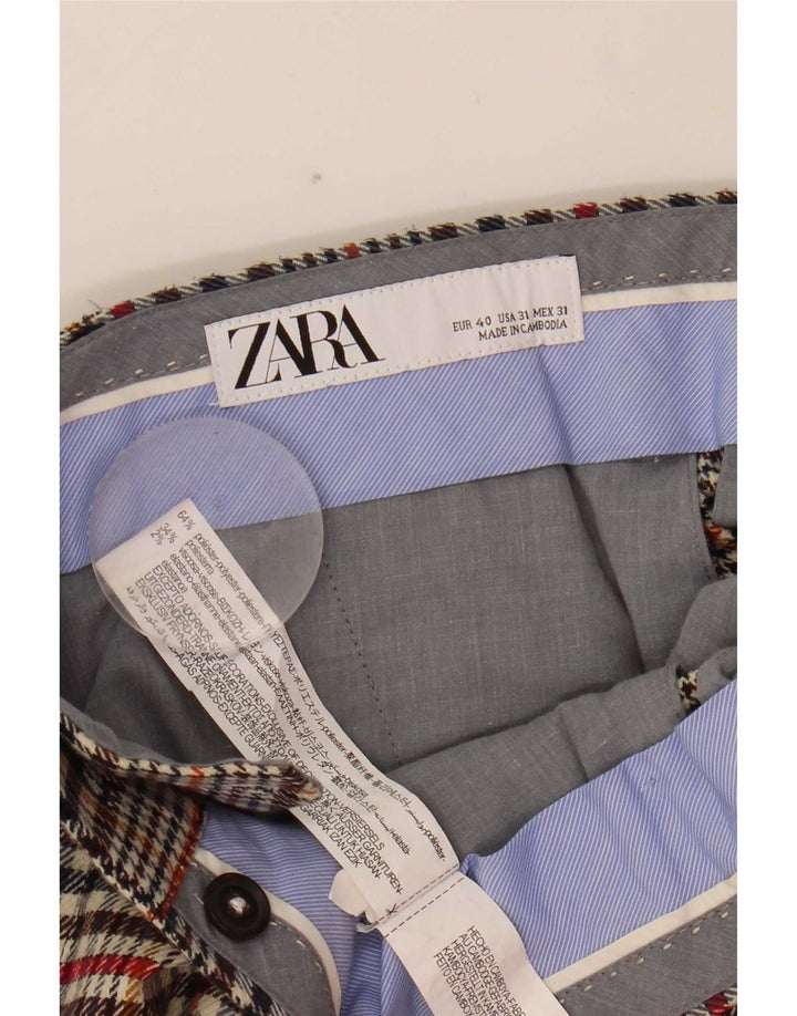 Zara Herren-Hose, kurz geschnitten, EU 40, mittelgroß, W31, L25, beige kariertes Polyester