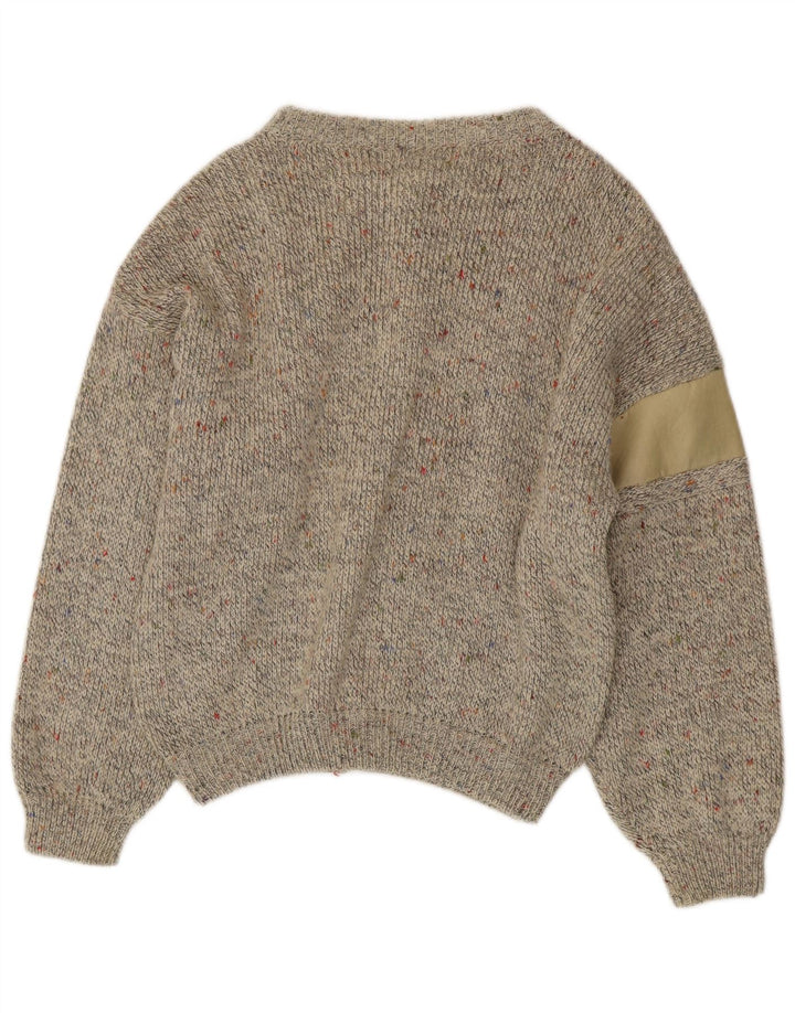 Vintage Herren Cardigan Pullover Mittelbeige meliert Alpakawolle
