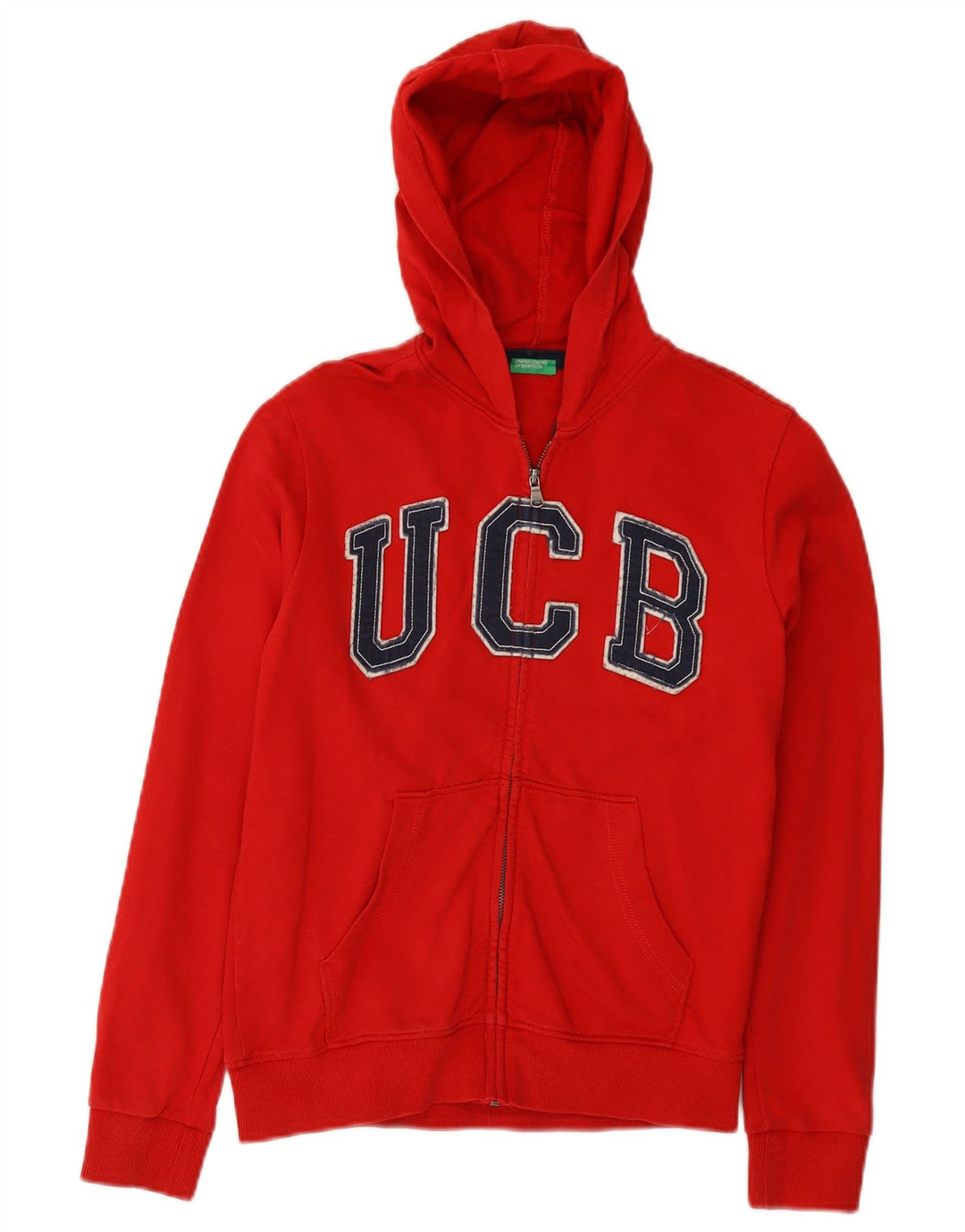 BENETTON Mädchen-Kapuzenpullover mit grafischem Reißverschluss, 10–11 Jahre, XL, rote Baumwolle