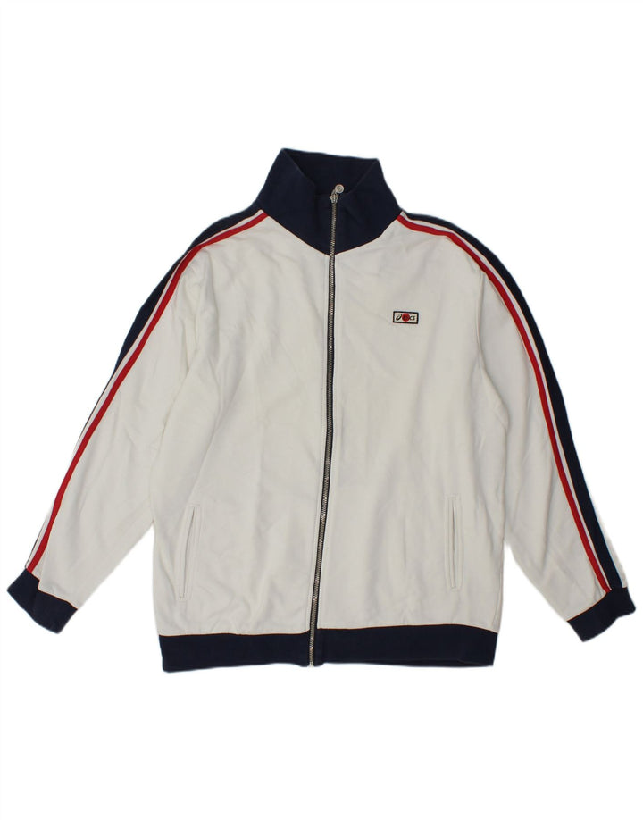 Asics Herren-Trainingsanzug-Top-Jacke, groß, weiße Farbblock-Baumwolle