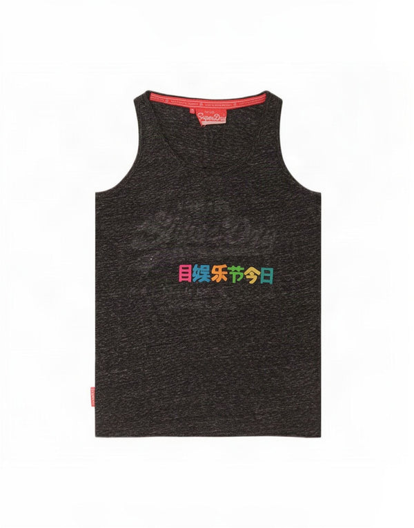 Superdry Damen Grafik-Trägershirt UK 10 Small Grau geflecktes Polyester