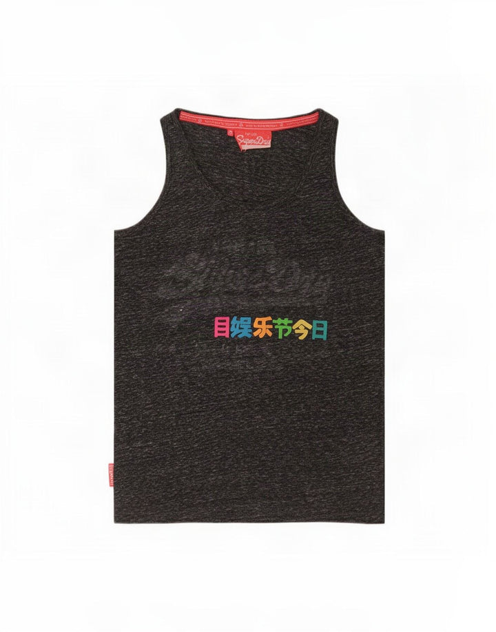 Superdry Damen Grafik-Trägershirt UK 10 Small Grau geflecktes Polyester