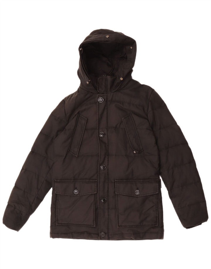 Woolrich Wattierter Jungenmantel mit Kapuze, 11–12 Jahre, schwarze Baumwolle