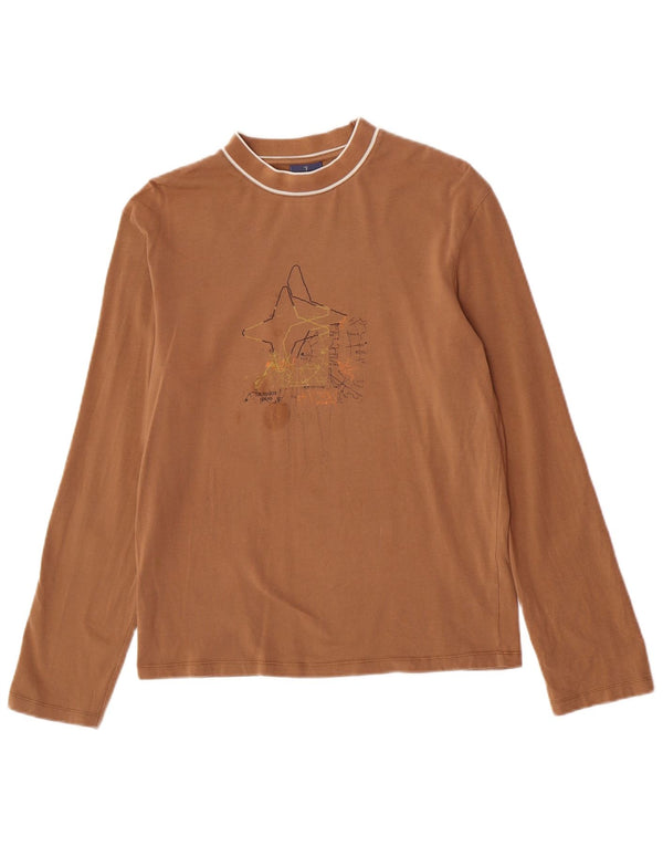 Trussardi Jeans Herren-Oberteil mit Grafik, langärmlig, mittelbraune Baumwolle