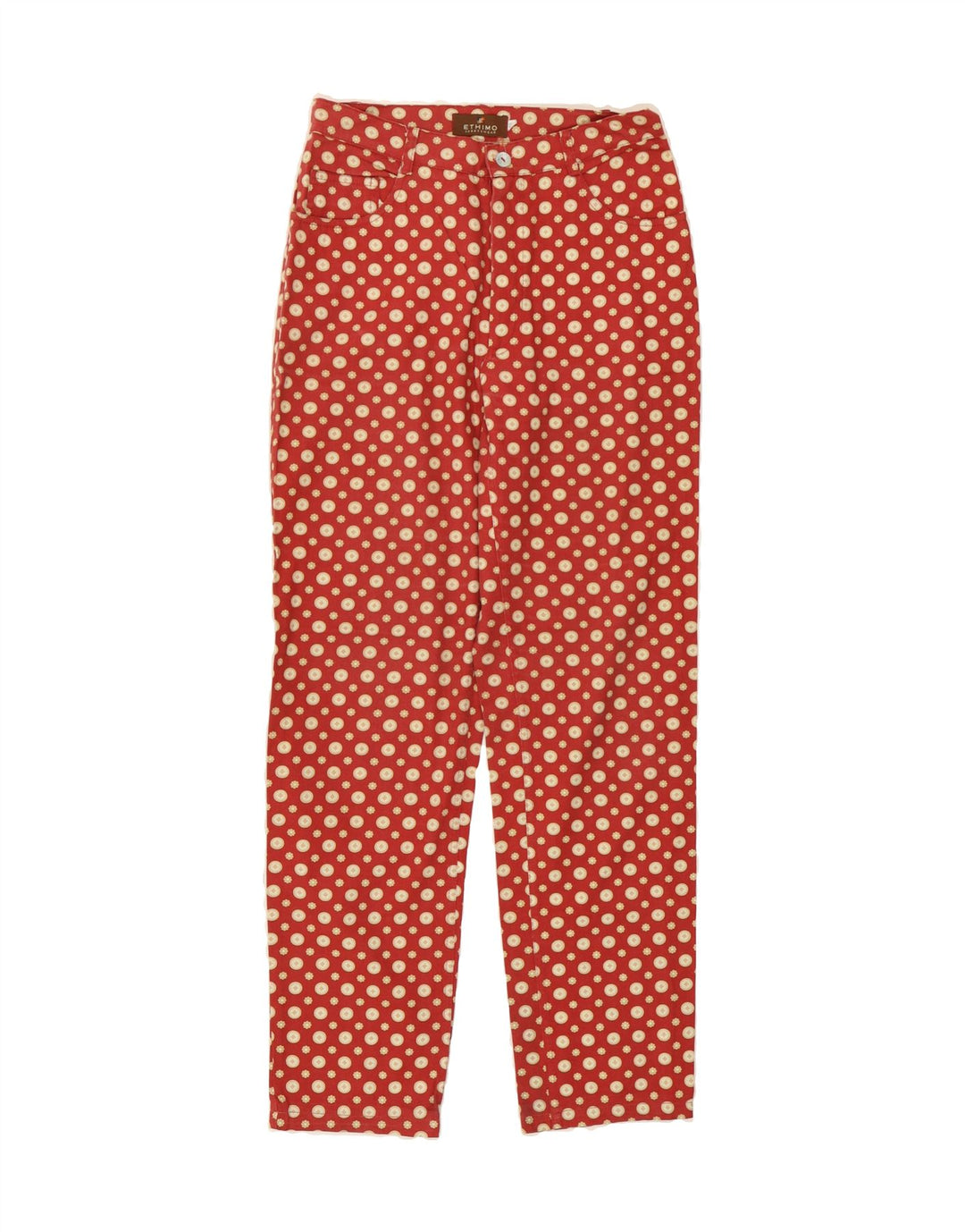 ETHIMO Womens Straight Casual Trousers IT 42 Medium W28 L28 Red Floral Vintage Ethimo and Second-Hand Ethimo from Messina Hembry 
