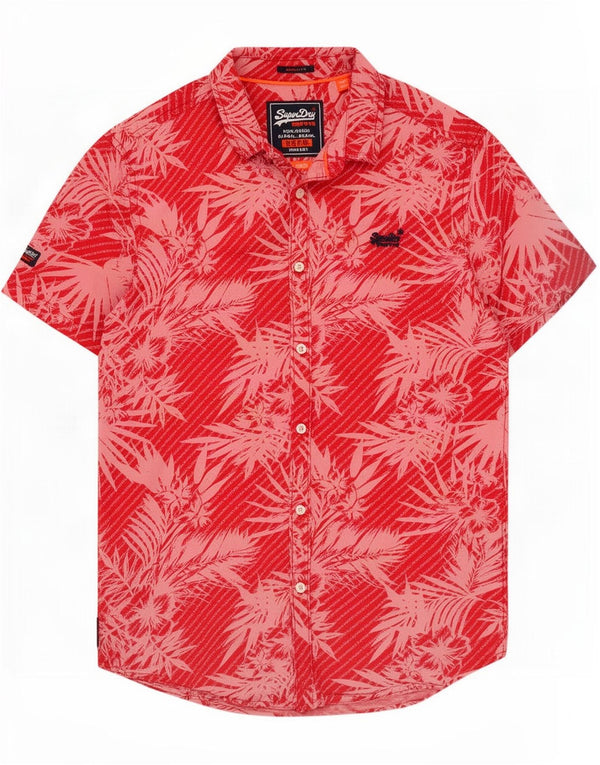 Superdry Hawaii-Kurzarmhemd für Herren, groß, rotes Blumenmuster, Baumwolle