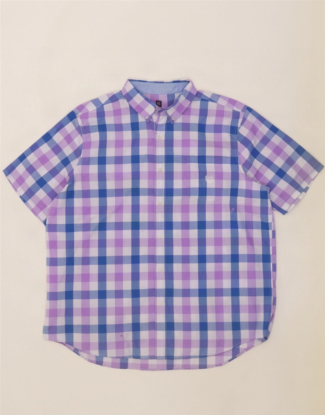Chaps Pflegeleichtes Herren-Kurzarmhemd 2XL aus blauer Gingham-Baumwolle